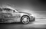 Futuristische sportwagen in beweging
