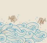 Golvende abstractie met zeedieren