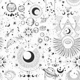Kosmisch abstract oogfeest in zwart-wit