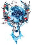 Magisch hert met aquarel en bessen