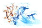 Maritiem roer en golvende waterverfkunst