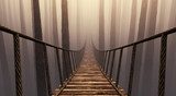 Mysterieuze hangbrug in mistig bos