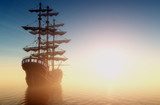Oude zeilschip bij zonsopgang