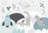 Ruimtelijk fantasy patroon met dinosaurussen