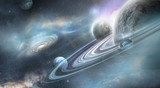 Ruimtelijk sterrenstelsel met planeten