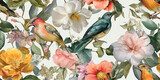 Tropische vogels en bloemen in illustratieve stijl
