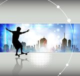 Urban Skyline & Skateboard Dynamiek