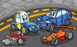 Vrolijke vriendjes op de racebaan