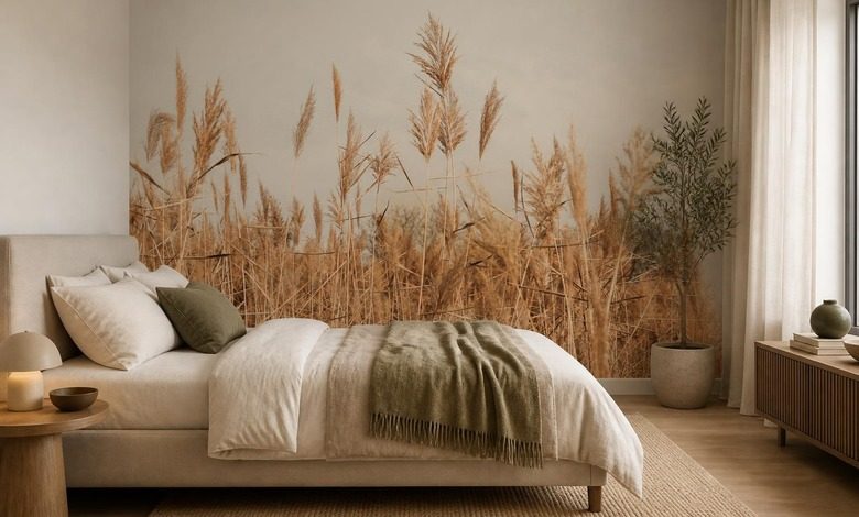 naturalistische stijl van het plantenmotief fotobehang voor de slaapkamer fotobehang demural