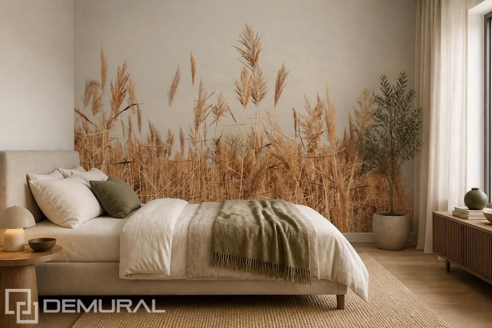 Naturalistische stijl van het plantenmotief Fotobehang voor de slaapkamer Fotobehang Demural