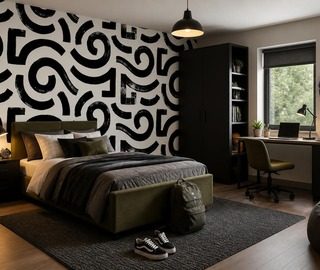 dynamische vormen in zwart wit grafiek fotobehang voor een tienerkamer fotobehang demural