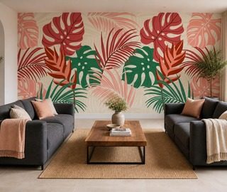 artistieke bladeren in een decoratief patroon fotobehang voor de woonkamer fotobehang demural