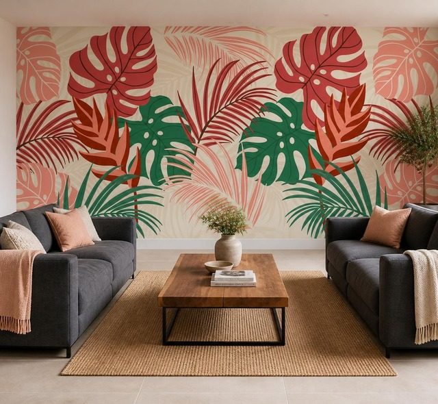 artistieke bladeren in een decoratief patroon fotobehang voor de woonkamer fotobehang demural