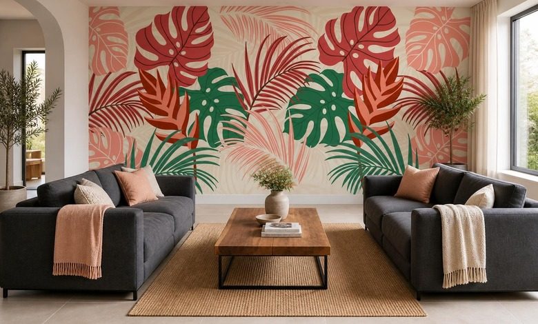 artistieke bladeren in een decoratief patroon fotobehang voor de woonkamer fotobehang demural