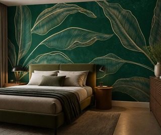 uitgestrekte compositie van gouden bladeren op een donkere achtergrond fotobehang voor de slaapkamer fotobehang demural