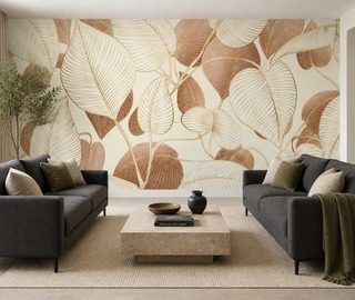 subtiel licht benadrukt het bladmotief fotobehang voor de woonkamer fotobehang demural