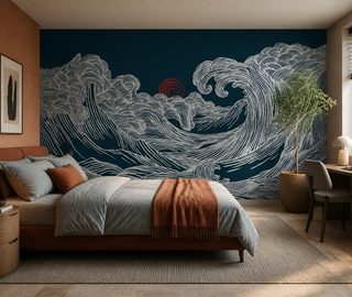 ondergaande zonlicht op een golvend motief fotobehang voor de slaapkamer fotobehang demural