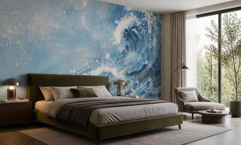 ritmische expressie van een golvend motief in de slaapkamer fotobehang voor de slaapkamer fotobehang demural