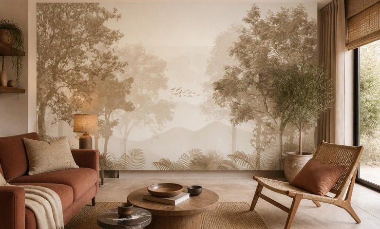 natuurlijk contrast van warme en koele tinten fotobehang voor de woonkamer fotobehang demural