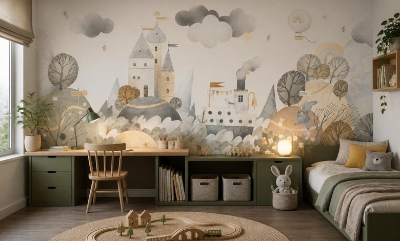 zachte ritmes en een sprookjesachtig panorama op de muur fotobehang voor de kinderkamer fotobehang demural