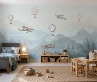 contrast van delicate ballonnen en berglandschap fotobehang voor de kinderkamer fotobehang demural