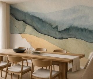 pastelachtige lagen landschap in aquarelstijl abstracte fotobehang fotobehang demural