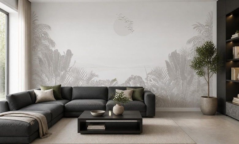 subtiele spel van plantaardige vormen en licht fotobehang voor de woonkamer fotobehang demural