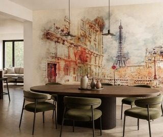 de eiffeltoren en een parijse straat in aquareltonen eiffeltoren fotobehang fotobehang demural