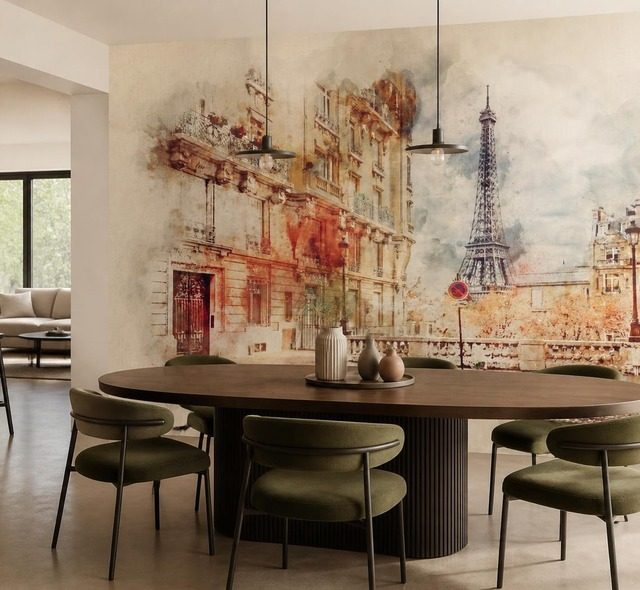 de eiffeltoren en een parijse straat in aquareltonen eiffeltoren fotobehang fotobehang demural