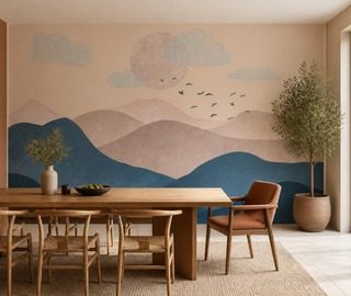 contrasterende blauwtinten en beige in een berglandschap bergen fotobehang fotobehang demural