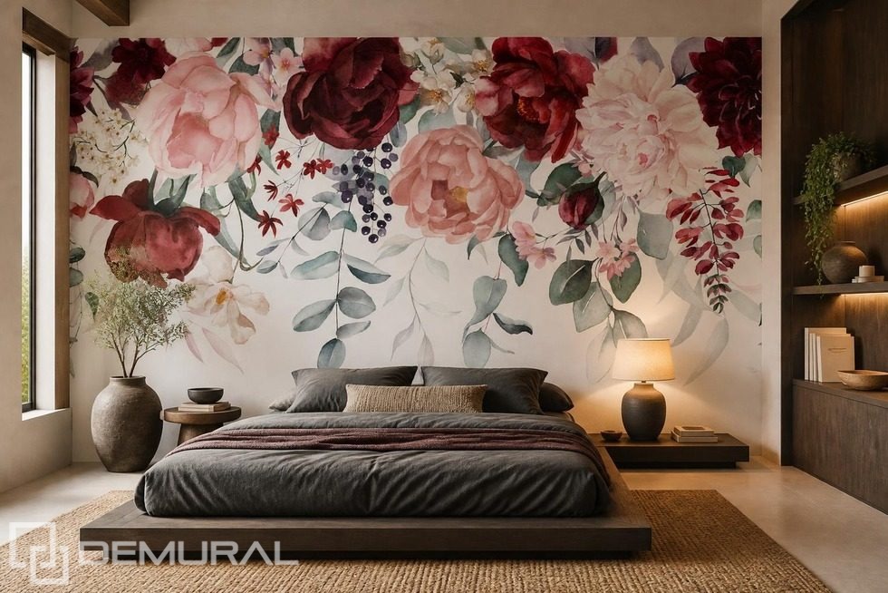 Zacht licht met een bloemmotief Fotobehang voor de slaapkamer Fotobehang Demural