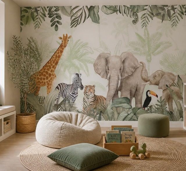 decoratief junglemotief met wilde dieren fotobehang voor de kinderkamer fotobehang demural