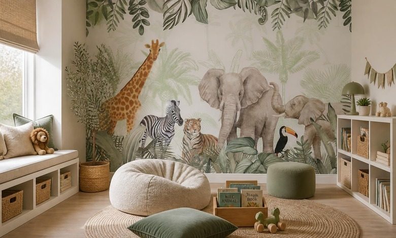 decoratief junglemotief met wilde dieren fotobehang voor de kinderkamer fotobehang demural