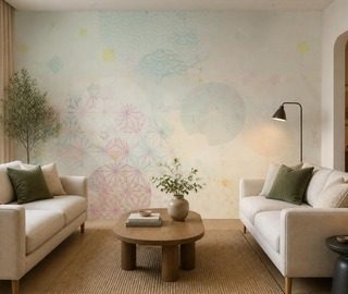 stijlvol spel van pastel geometrische vormen fotobehang voor de woonkamer fotobehang demural