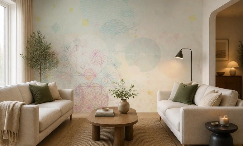 stijlvol spel van pastel geometrische vormen fotobehang voor de woonkamer fotobehang demural