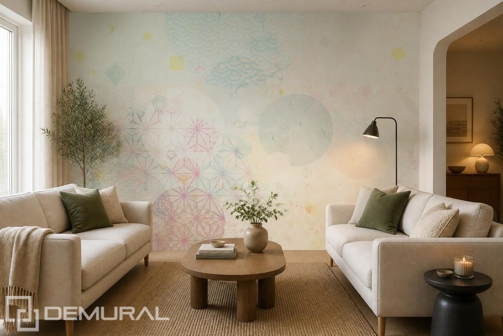 Stijlvol spel van pastel geometrische vormen Fotobehang voor de woonkamer Fotobehang Demural
