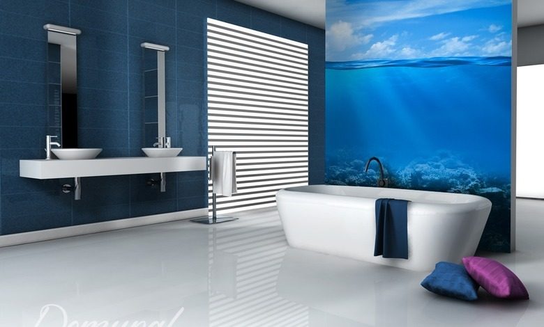 groot blauw fotobehang voor de badkamer fotobehang demural