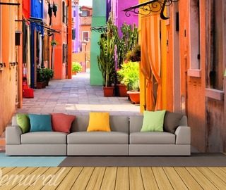 meerkleurige siesta straten fotobehang fotobehang demural