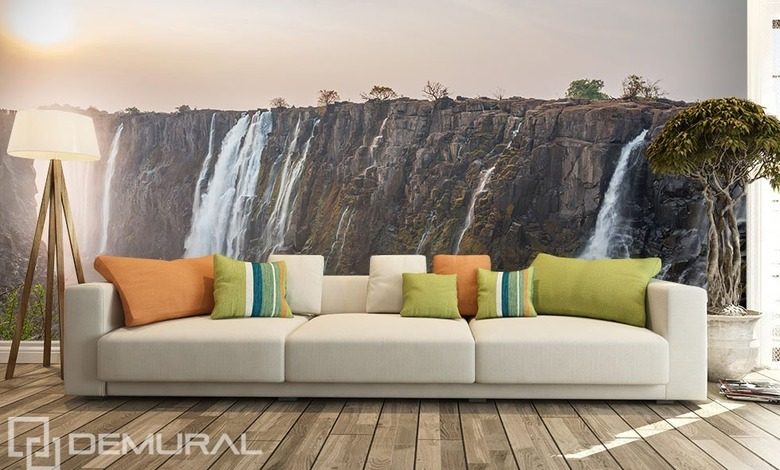 aan de voet van de waterval landschap fotobehang fotobehang demural