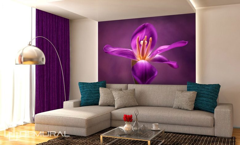 floristisch paars fotobehang voor de slaapkamer fotobehang demural