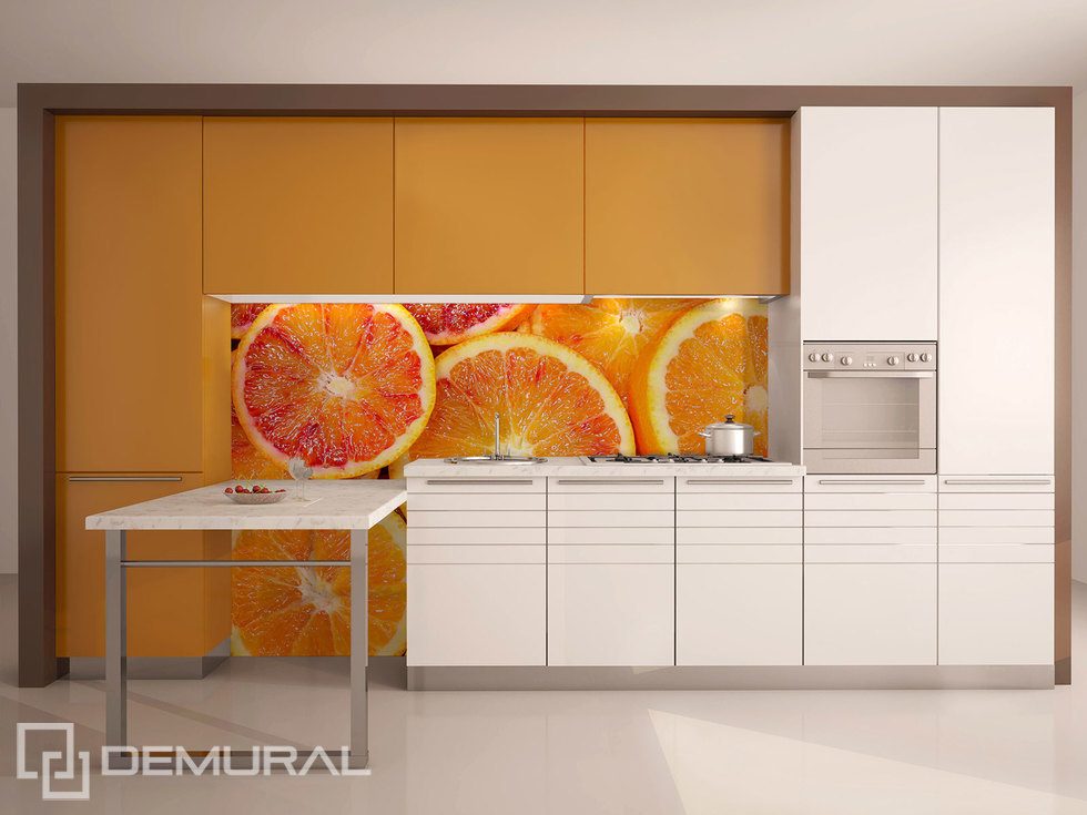 Sappige citrusvruchten aan de muur Fotobehang voor de keuken Fotobehang Demural