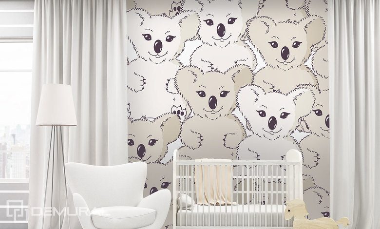 met teddybeer koala aan de muur fotobehang voor de kinderkamer fotobehang demural