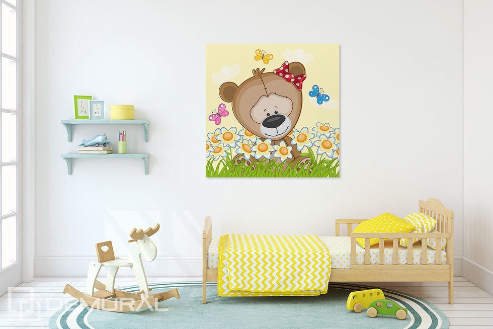 Teddyberen – lentewandelen Canvas voor de kinderkamer Canvas Demural