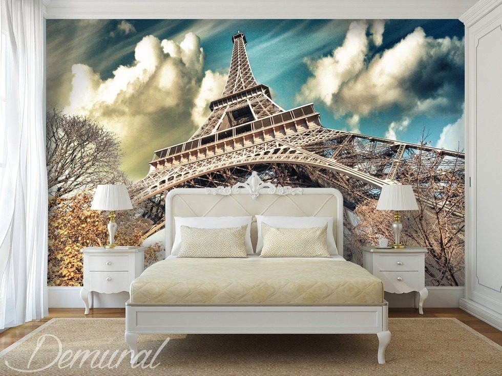 Onder de daken van Parijs Eiffeltoren Fotobehang Fotobehang Demural