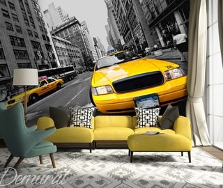 gele taxi in new york stad fotobehang fotobehang demural