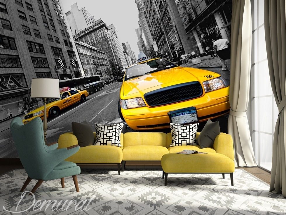 Gele taxi in New York Stad Fotobehang Fotobehang Demural