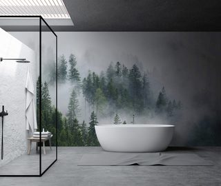 bewonder het wazige bos van een afstand fotobehang voor de badkamer fotobehang demural