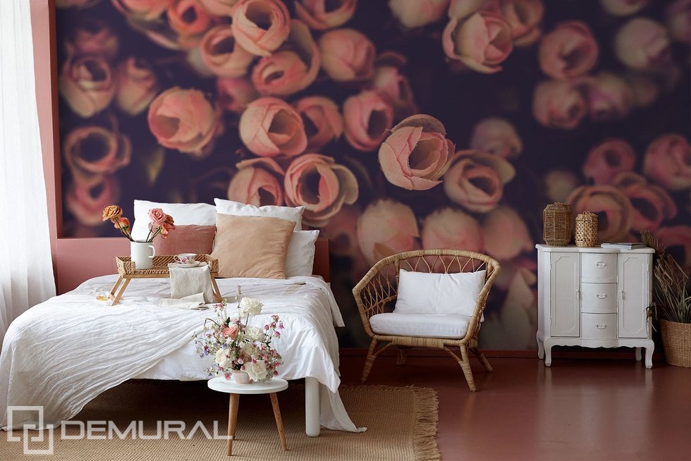 Drie dimensies met rozen Fotobehang voor de slaapkamer Fotobehang Demural