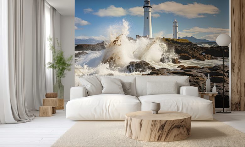 golven beuken op de kust fotobehang in maritieme stijl fotobehang demural