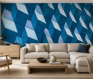 contrasterende geometrie van driedimensionale panelen in intensieve blauwtinten architectuur fotobehang fotobehang demural
